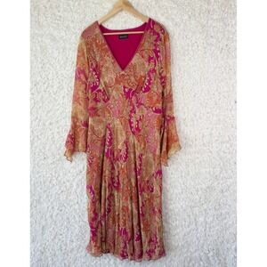 Lane Bryant Pink Orange Paisley Sequin Maxi Y2K Dress Plus Size Boho Gypsy Flowy